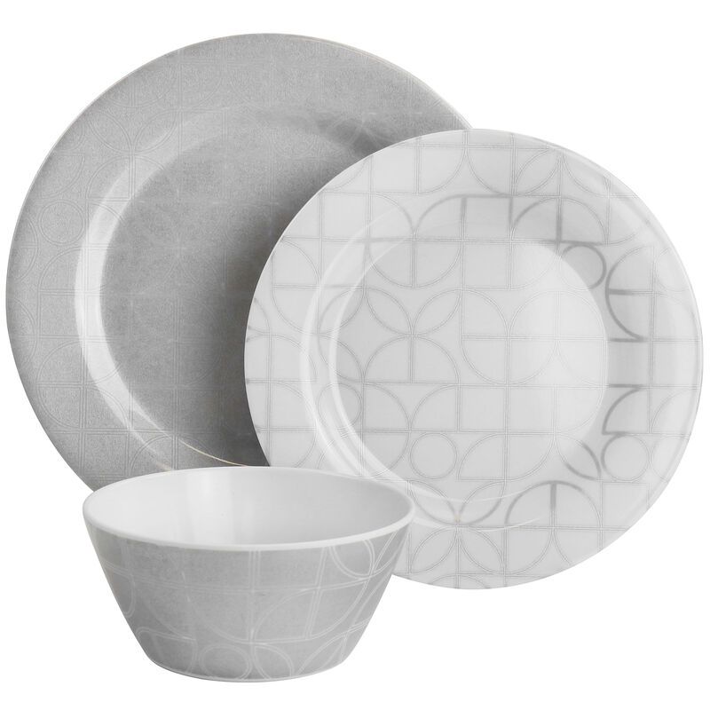 Laurie Gates California Designs Summer Bloom 12 Piece Melamine Dinnerware Set in Silver