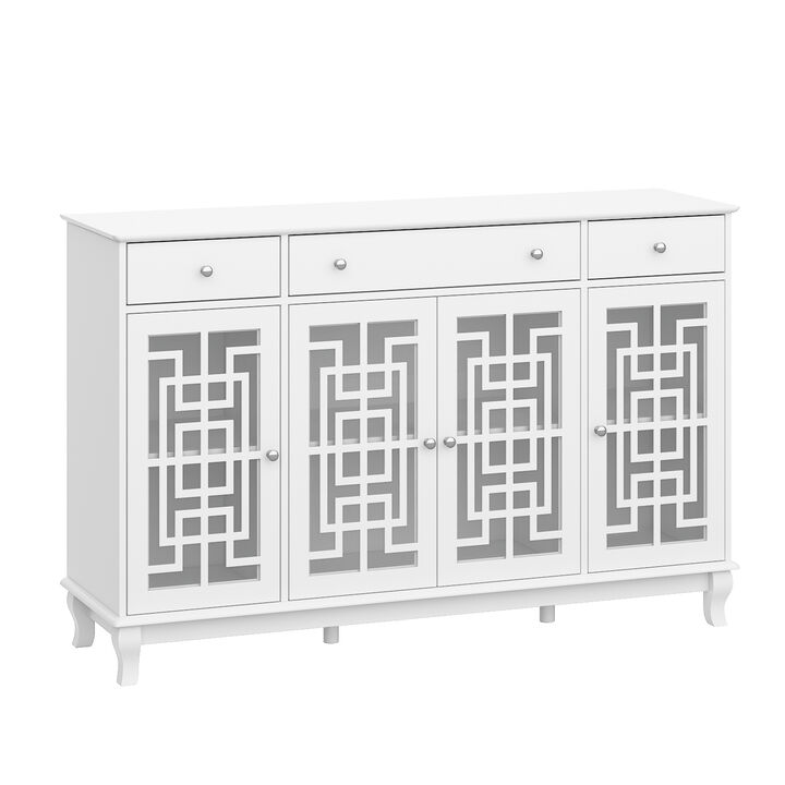 FUFU&GAGA White Buffet Cabinet with Storage & Drawers, MDF & Tempered Glass Construction (55.1" W x 35.4" H x 15.7" D), White