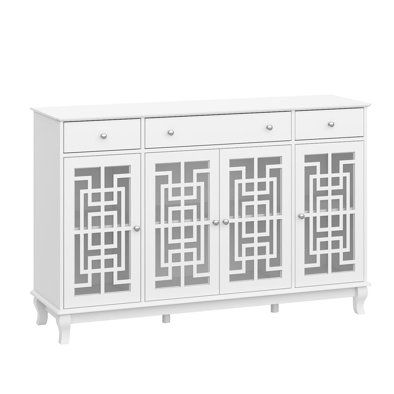 FUFU&GAGA White Buffet Cabinet with Storage & Drawers, MDF & Tempered Glass Construction (55.1" W x 35.4" H x 15.7" D), White