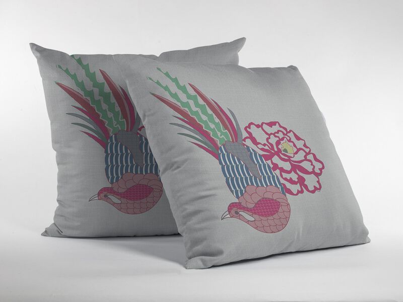 Hivvago 18"Pink White Peacock Zippered Suede Throw Pillow