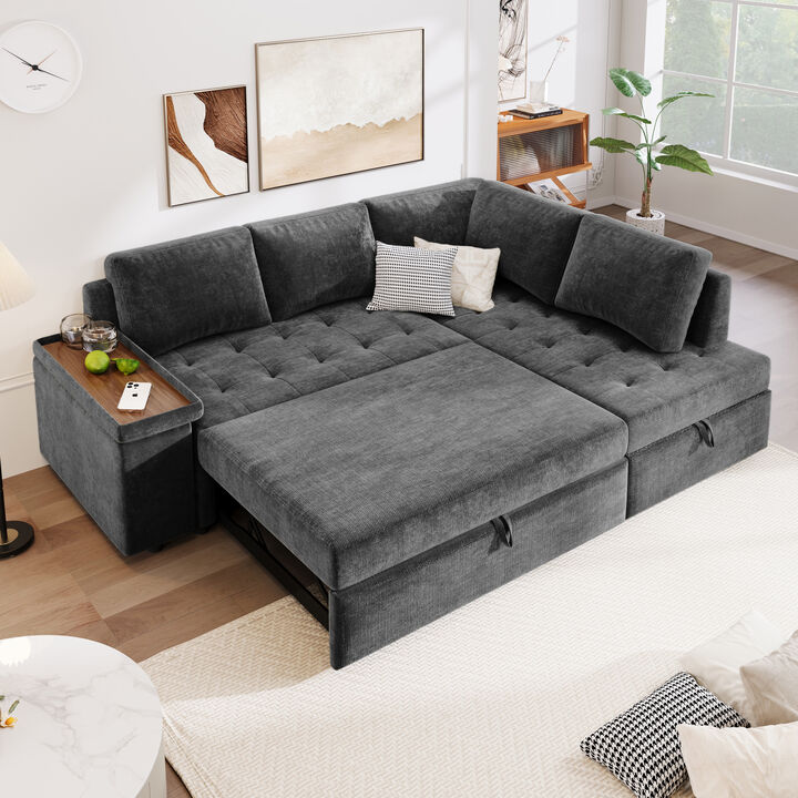 Merax L Shaped Sleeper Sofa Couch with Hidden Storage