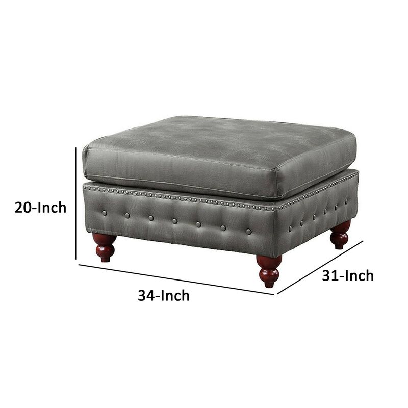 Simi 34 Inch Square Ottoman, Handcrafted Legs, Vegan Faux Leather-Benzara