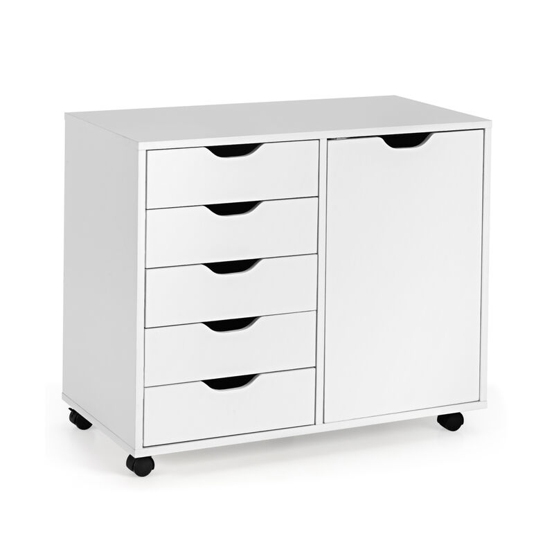 White 5-Drawer Dresser Chest, Mobile Storage Cabinet with Door for Home and Office Use