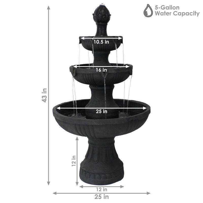 Sunnydaze Flower Blossom Resin Outdoor 3-Tier Fountain