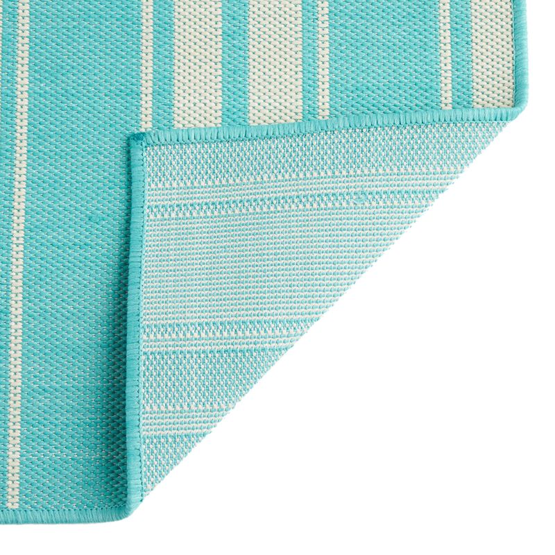Nina 5 x 7 Area Rug, Teal, Ivory Indoor Outdoor, Handcrafted Stripes