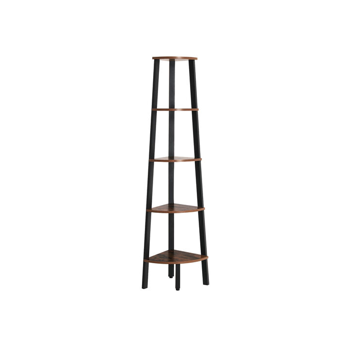 5-Tier Industrial Corner Bookshelf – Wood Look & Metal Frame