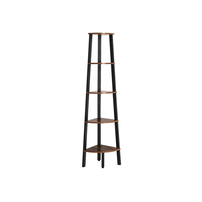 5-Tier Industrial Corner Bookshelf – Wood Look & Metal Frame