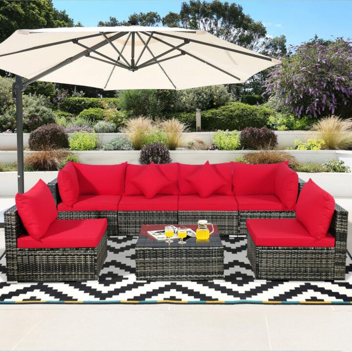 Hivvago 7 Pieces Patio Rattan Furniture Set Sectional Sofa Garden Cushion