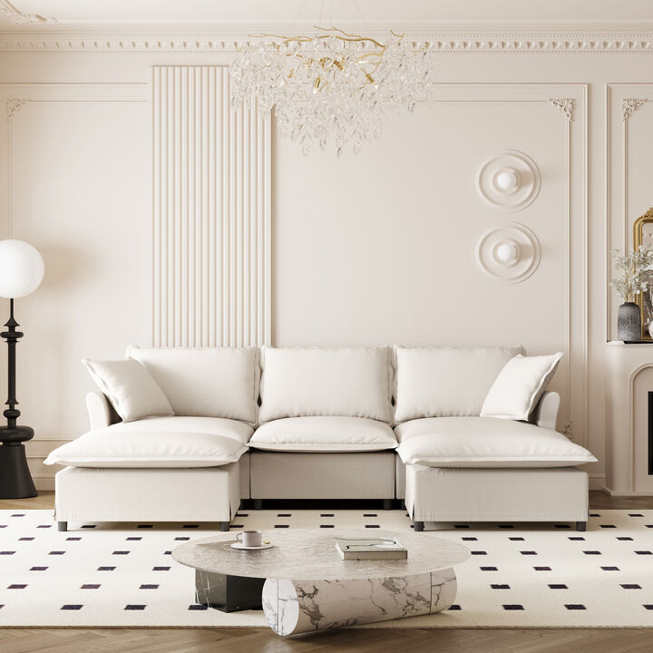 Merax Chenille Sectional Sofa with Ottoman