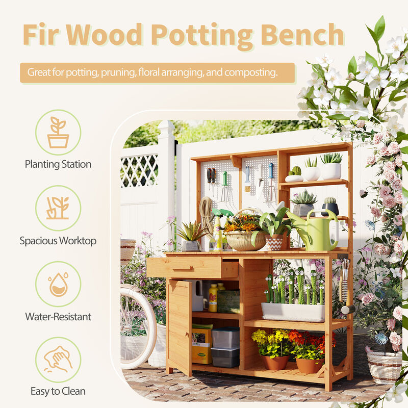 Merax Fir Wood Potting Bench with Hutch