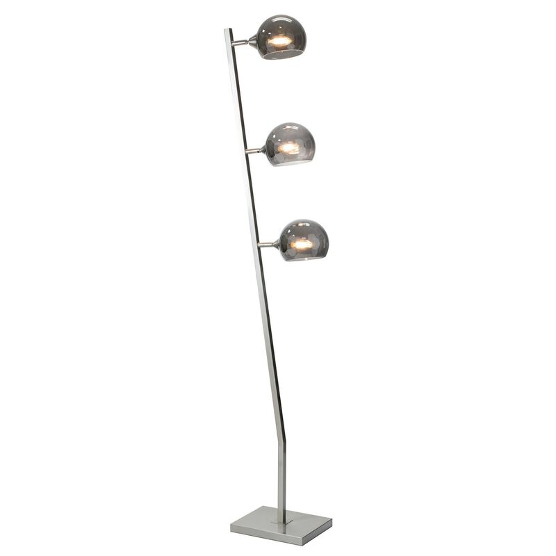60 Inch Floor Lamp, 3 Dome Glass Shades, Accent Square Metal Base, Nickel-Benzara