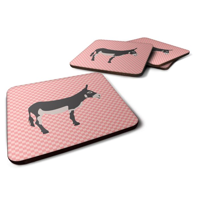 Caroline's Treasures American Mammoth Jack Donkey Pink Check Decorative coasters, 3.5, Multicolor