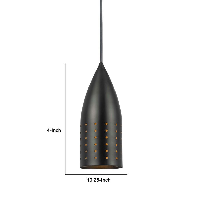 4 Inch Modern Pendant Light, Round Metal Shade, Oil Rubbed Black Bronze - Benzara