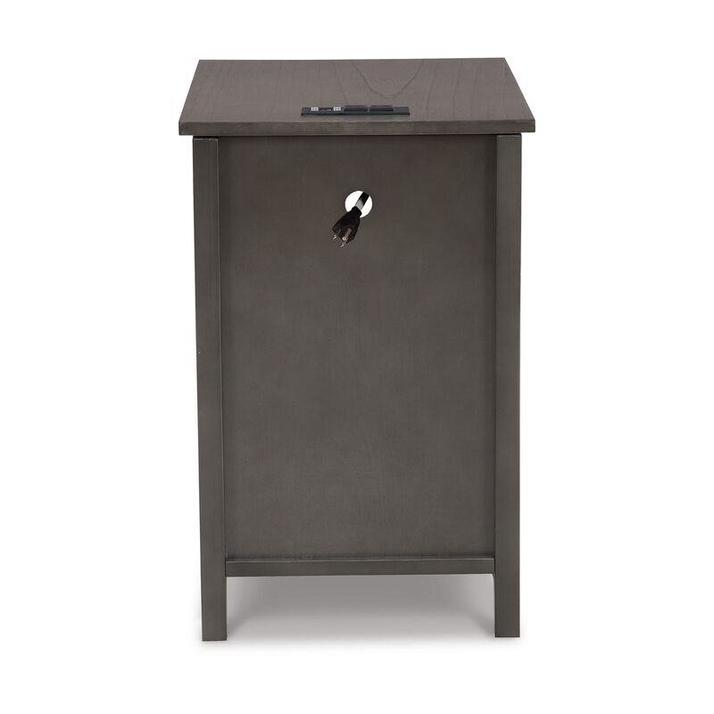 Gena Side End Table, Shelf and Pull Out Tray, Gray Solid Wood 24 Inch - Benzara