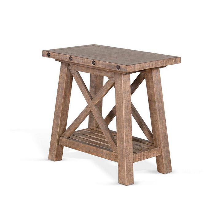 Anva Accent Chairside Table, Light Brown Mahogany, Rectangular 28 Inch - Benzara