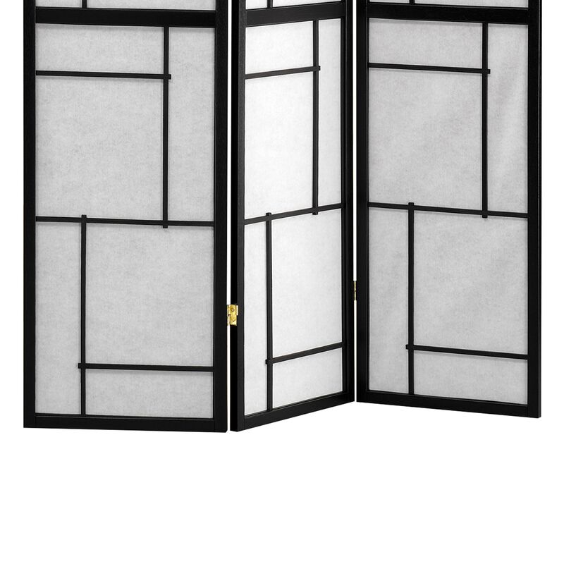Stylish 3 Panel Wooden Folding Screen, Black-Benzara