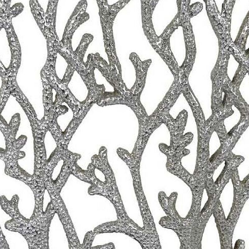 Spark 20 Inch Coral Table Top Decor, Coastal Design, Resin, Silver, Black - Benzara