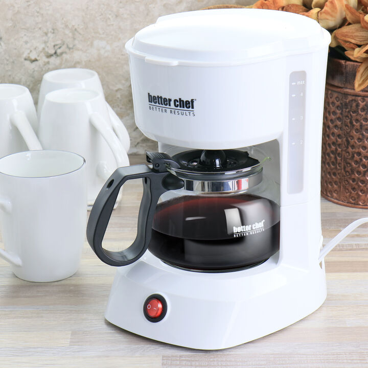 Better Chef 4 Cup Compact Coffee Maker in White with Removable Filter Basket