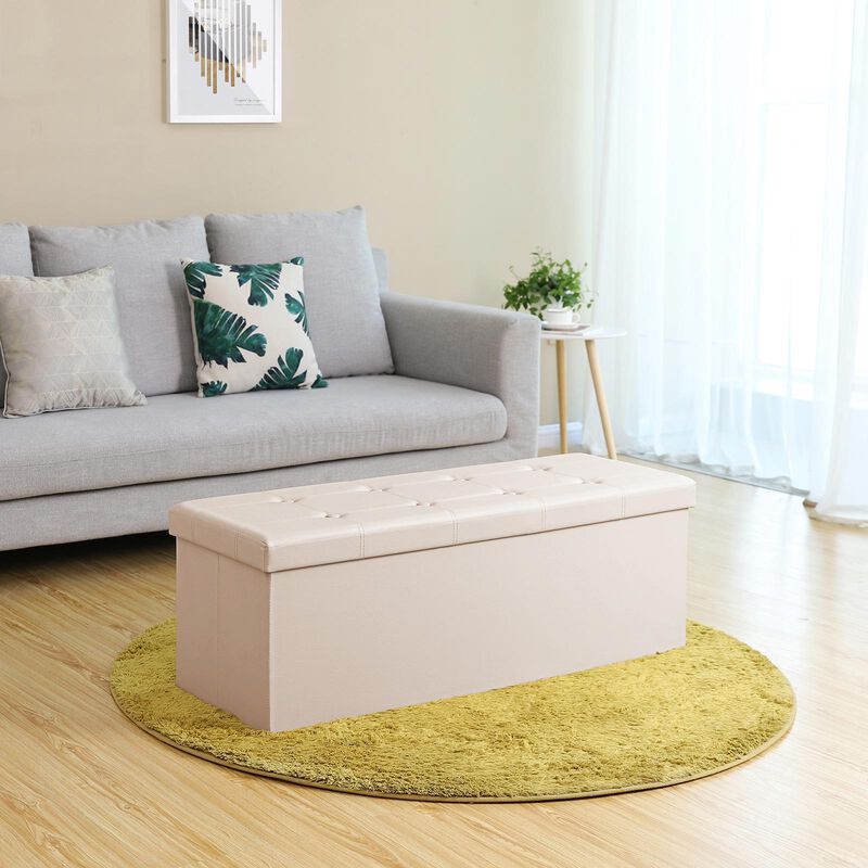 43" L Faux Leather Folding Storage Ottoman Bench, Storage Chest Footrest Padded Seat