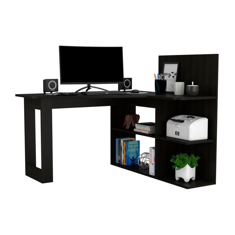 Masai Writing Computer Desk, Five Open Shelves -Light Gray