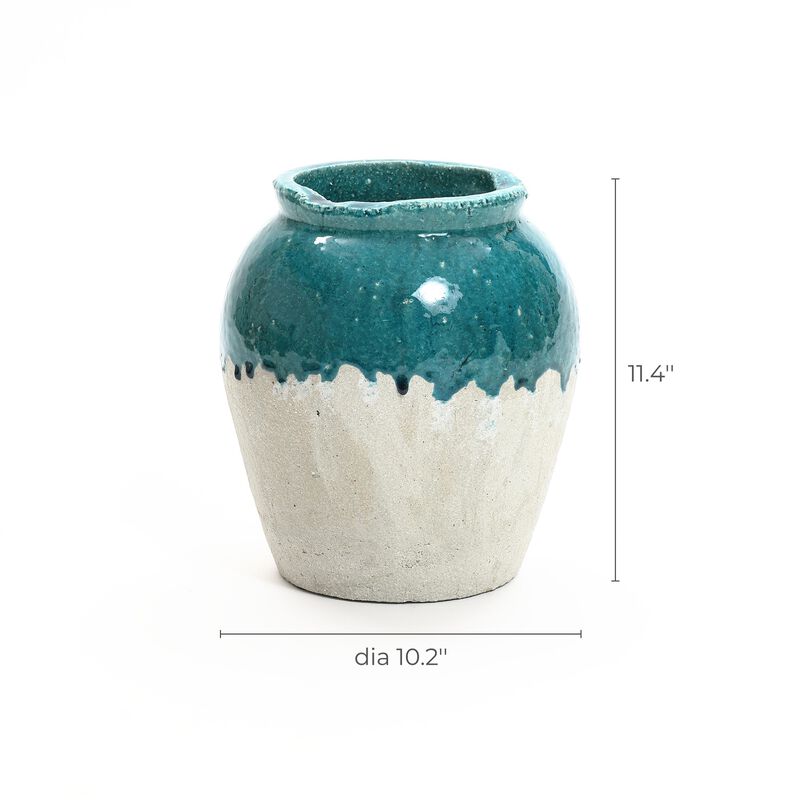 LuxenHome Green and White Stoneware 11.4-Inch Tall Indoor and Outdoor Jar Vase