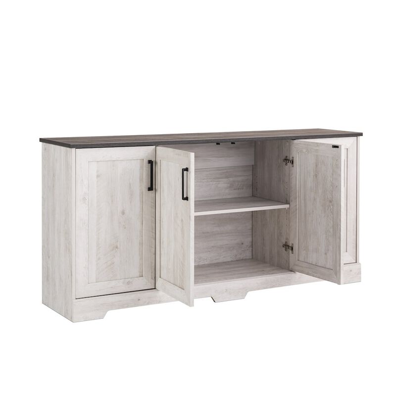 Prepac Rustic Ridge 4-Door Console Table Washed White Engineered Wood Sideboard