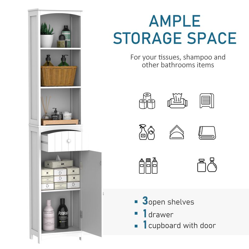 Tall Bathroom Organizer: 67" White Freestanding Linen Tower Cabinet