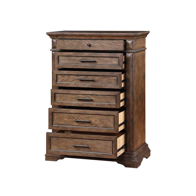 New Classic Furniture Furniture Mar Vista Solid Wood 6-Drawer Chest in Brushed Walnut