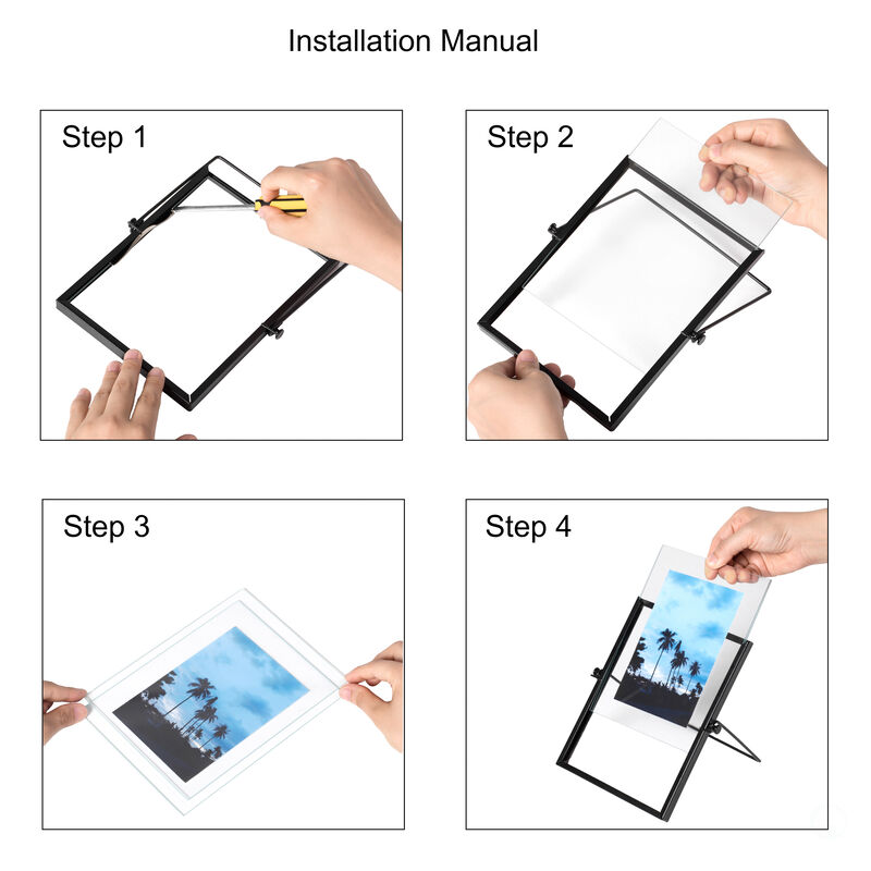 Modern Metal Floating Tabletop Photo Picture Frame with Glass Cover and Easel Stand, Gold 4" x 6"