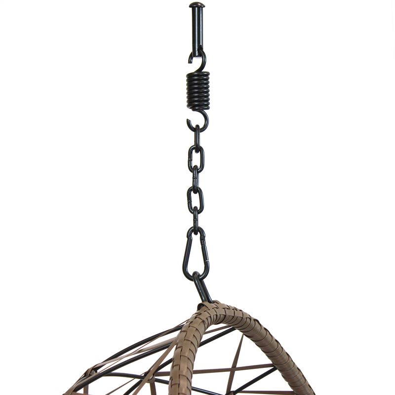 Sunnydaze Resin Wicker Basket Hanging Egg Chair with Cushions - Beige