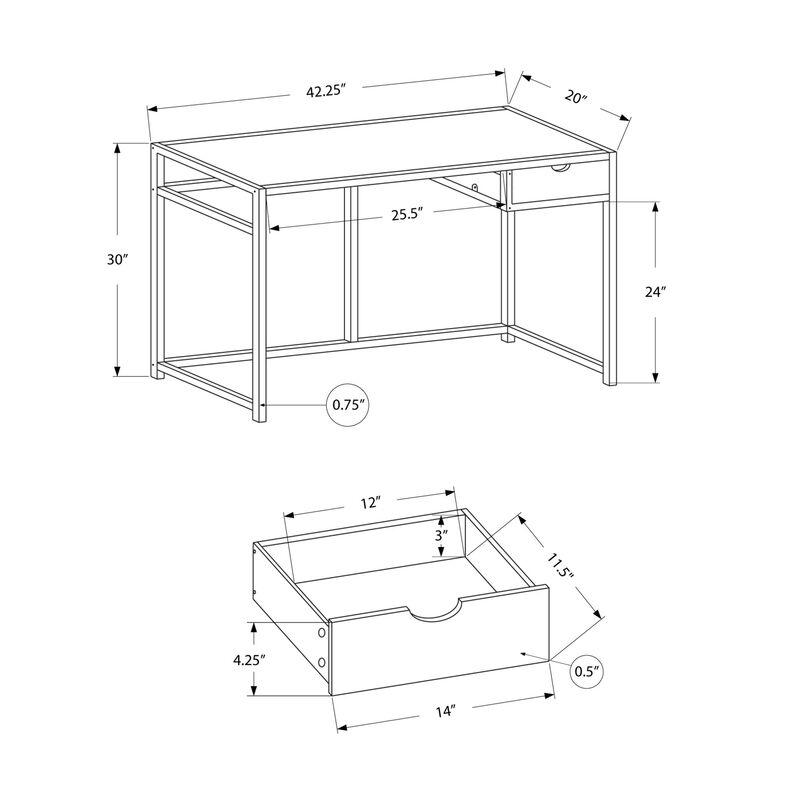 Monarch Specialties I 7574 Computer Desk, Home Office, Laptop, Storage Drawer, 42"L, Work, Metal, Laminate, Brown, Black, Contemporary, Modern