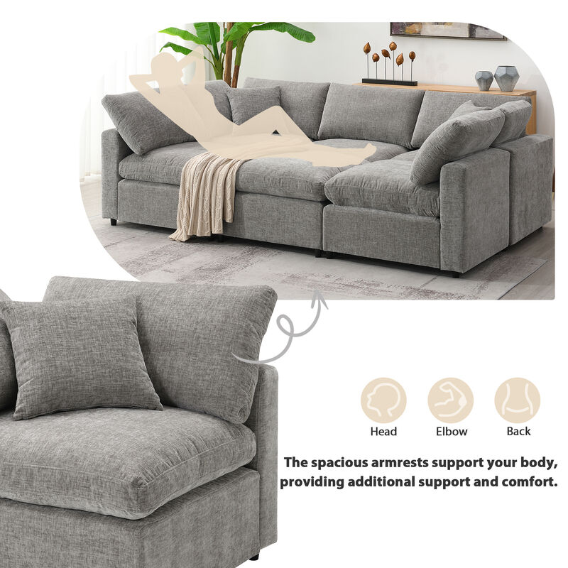 Merax 6 Seats Chenille Sofa Set with Ottoman