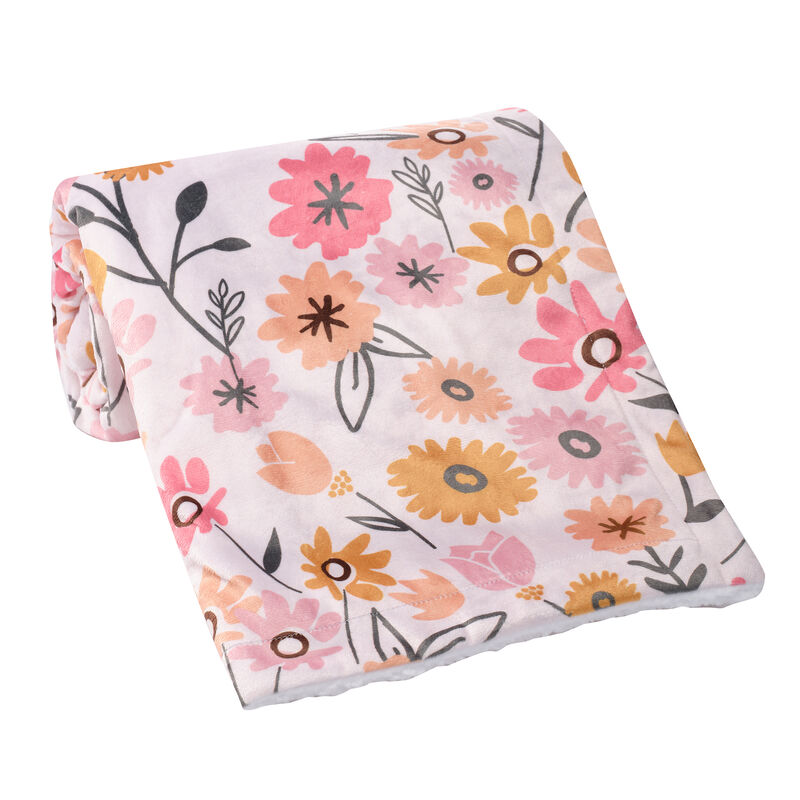 Lambs & Ivy Little Garden Soft Luxurious Pink Floral Warm Fleece Baby Blanket