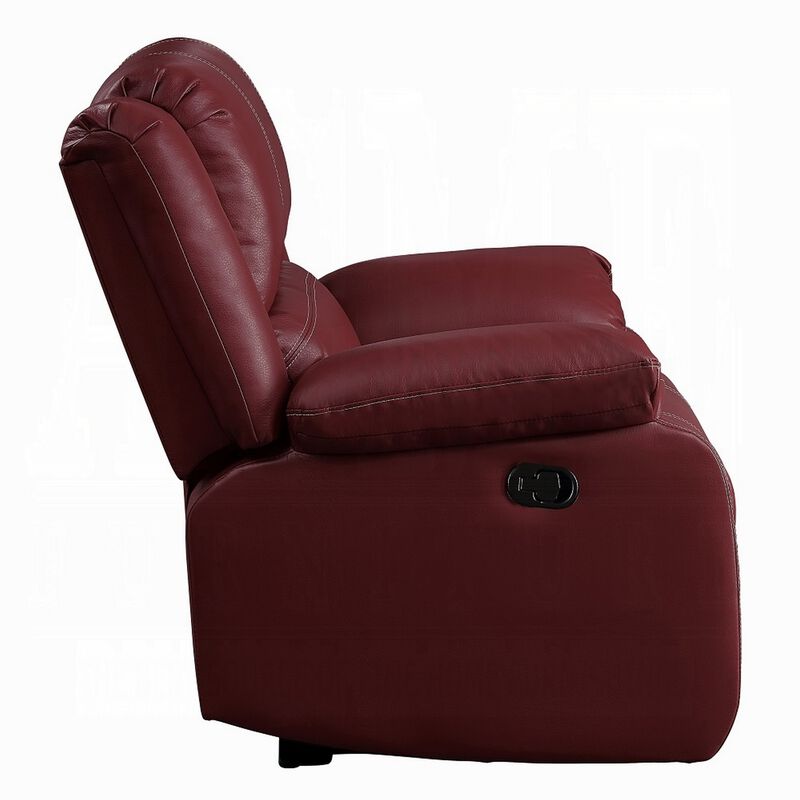 Zuru Motion Manual Rocker Recliner Chair, Plush Dark Red Faux Leather - Benzara
