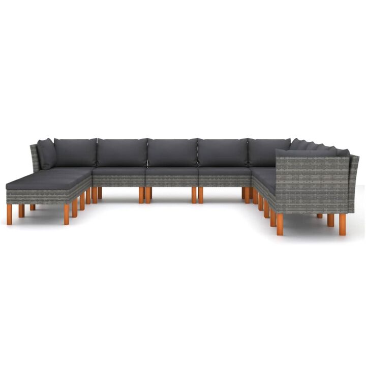 vidaXL 12 Piece Garden Lounge Set with Cushions Poly Rattan Gray