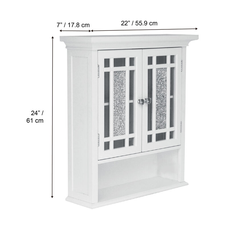 Teamson Home Windsor Removable Wooden Wall Cabinet with Glass Mosaic Doors- White
