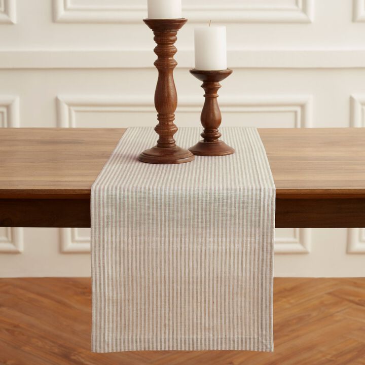 Solino Home 100% Pure Linen Table Runner 14 x 90 Inch | Narrow Stripe