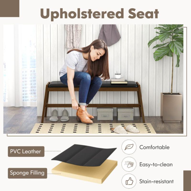Hivvago 50 Inch Long Solid Wood Dining Bench Upholstered Table Bench with Faux Leather Padded Seat