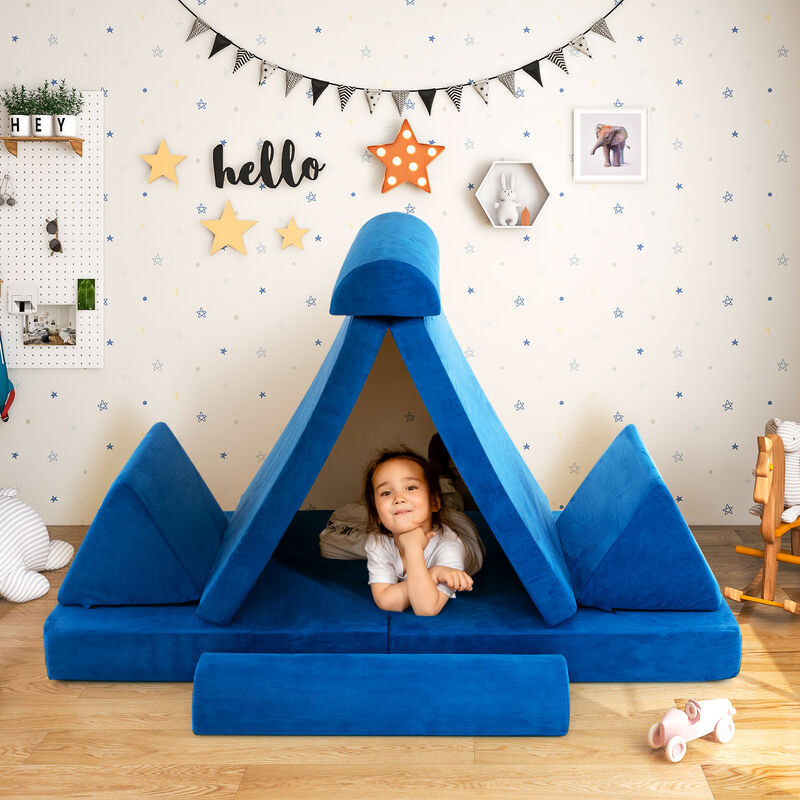 6-Piece Convertible Kids Sofa Playset with Zipper for Versatile Seating and Fun Playtime