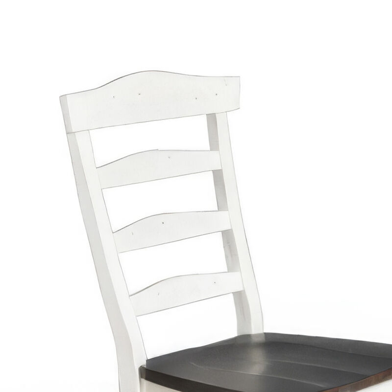 Orso Dining Chair, Ladderback Design, White and Dark Brown Mindi Wood - Benzara