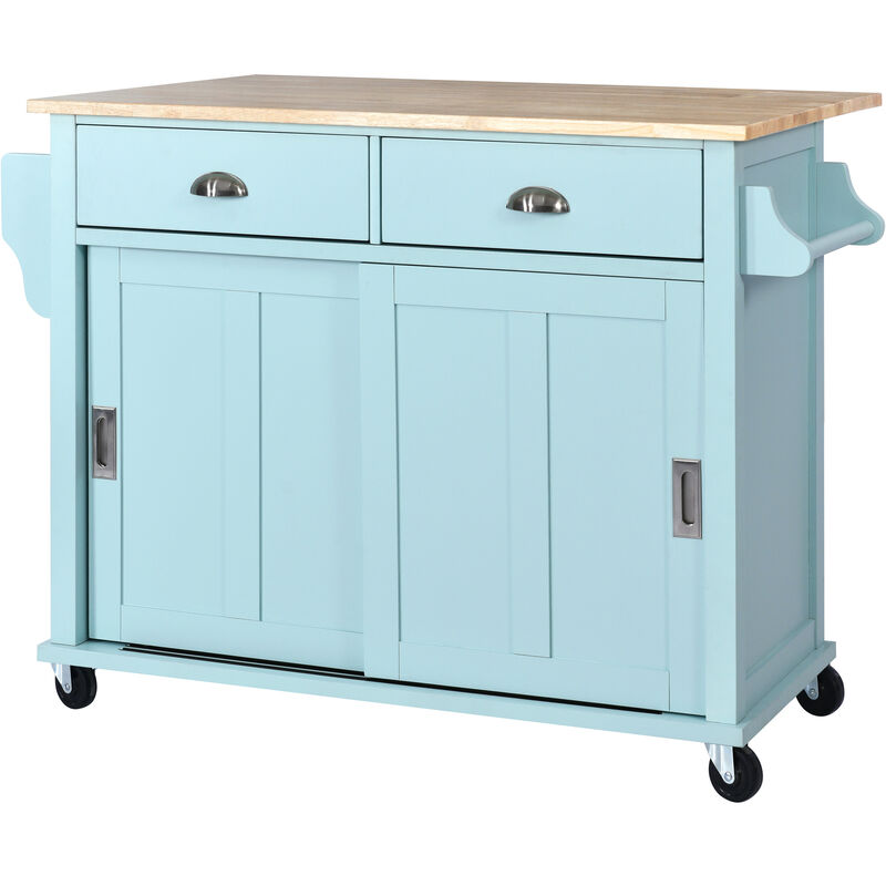 Streamdale Rolling Mint Green Kitchen Cart with Drop-Leaf Countertop