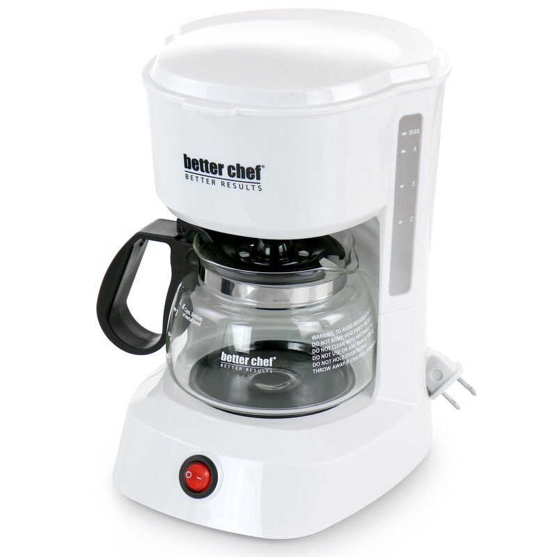 Better Chef 4 Cup Compact Coffee Maker in White with Removable Filter Basket