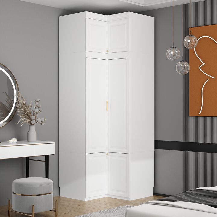 FUFU&GAGA  Tall Corner Wardrobe with Adjustable Shelves and Hanging Rod, (35.4" W x 35.4" D x 93.9" H),White