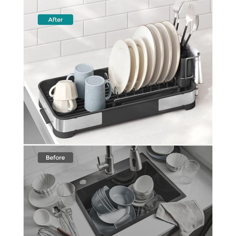 Stainless Steel Dish Drying Rack with Adjustable Tiers and Drip Tray
