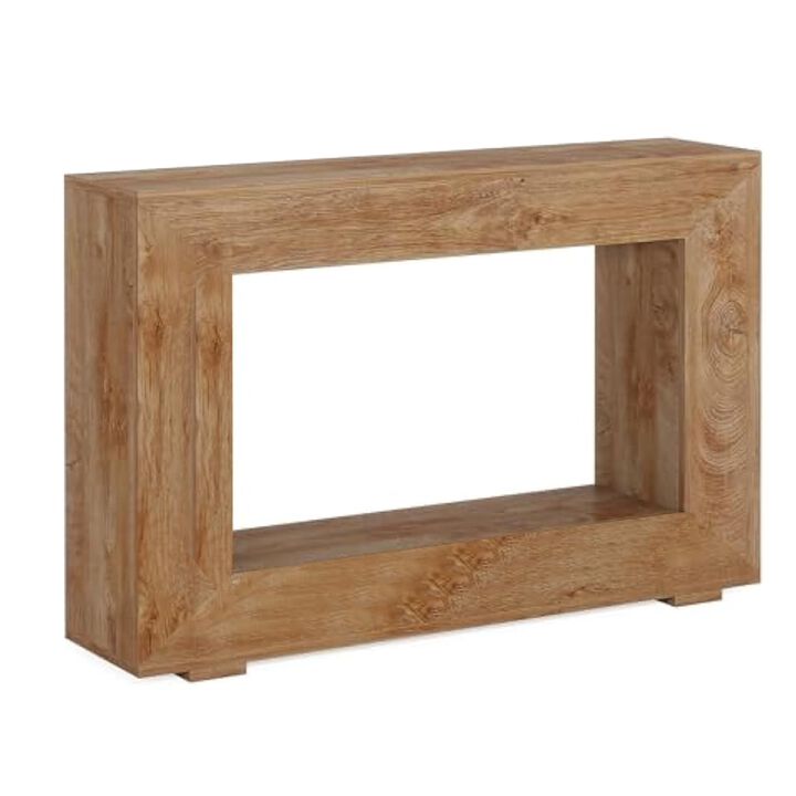 Evan Console Table, 47 Inch Rectangular Top, Rustic Brown, Open Shelf - Benzara