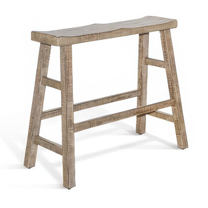 Rena Bar Height Bench, 33 Inch Rustic Light Brown Mahogany Wood Frame - Benzara