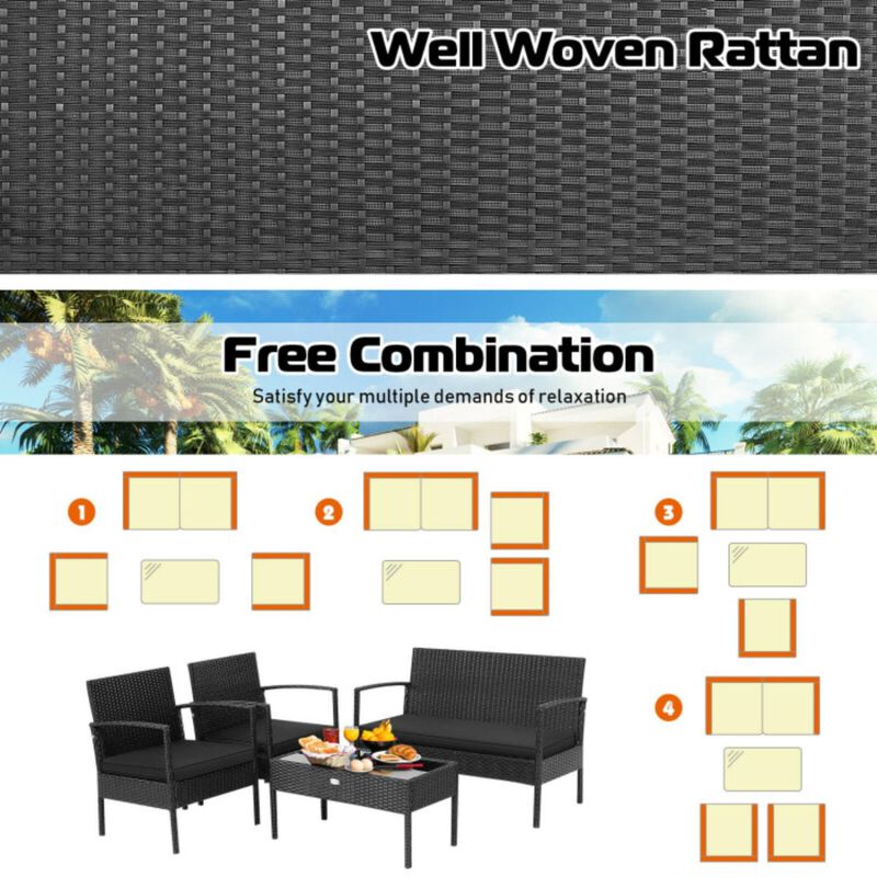 Hivvago 4 Pieces Patio Rattan Furniture Set with Cushion
