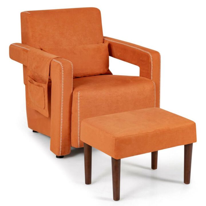 Hivvago Modern Berber Fleece Accent Chair with Ottoman and Waist Pillow for Living Room
