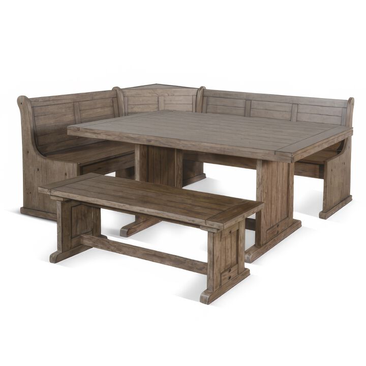 Yael 4pc Corner Breakfast Nook Set, Brown Dining Table Corner Bench - Benzara