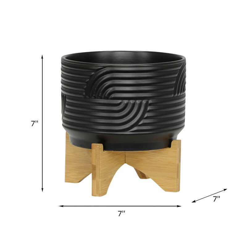 7" Abstract Planter on Stand, Black